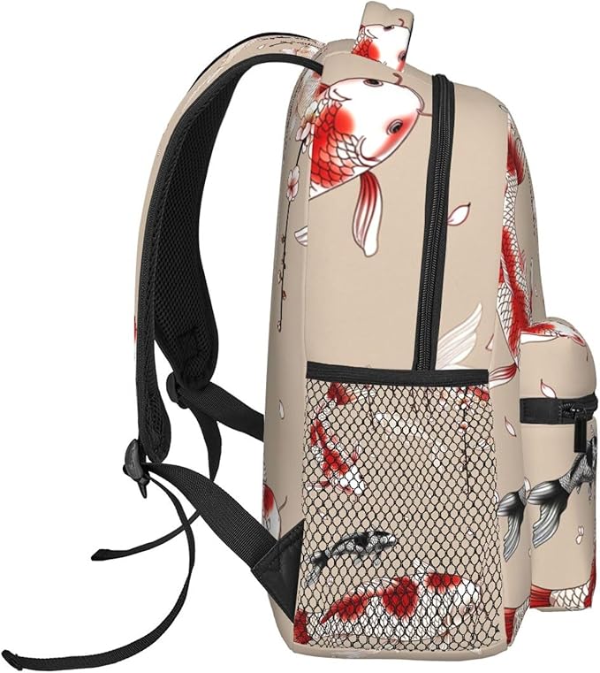 Rucksack Anti-Theft Multipurpose Big Capacity Carry On Bag, Fish Carps Animals Wildlife Traveling Camping Backpack With Side Pockets