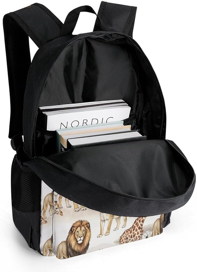 Sturdy College Bookbag Giraffe Lion Travel Hiking and Camping with Large Capacity Backpack for Men Women