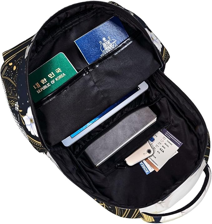 Daypack Bookbag Anti-Theft Multipurpose Large Capacity Bookbag, Running White Horse Starry Sky Flowers Elegant Art Travel Hiking Camping Rucksack With Adjustable Shoulder Straps
