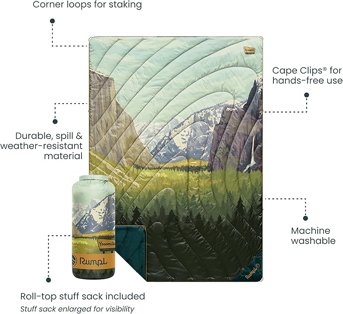 Rumpl Original Puffy Yosemite National Park Blanket for Camping and Outdoors, V2, Yosemite