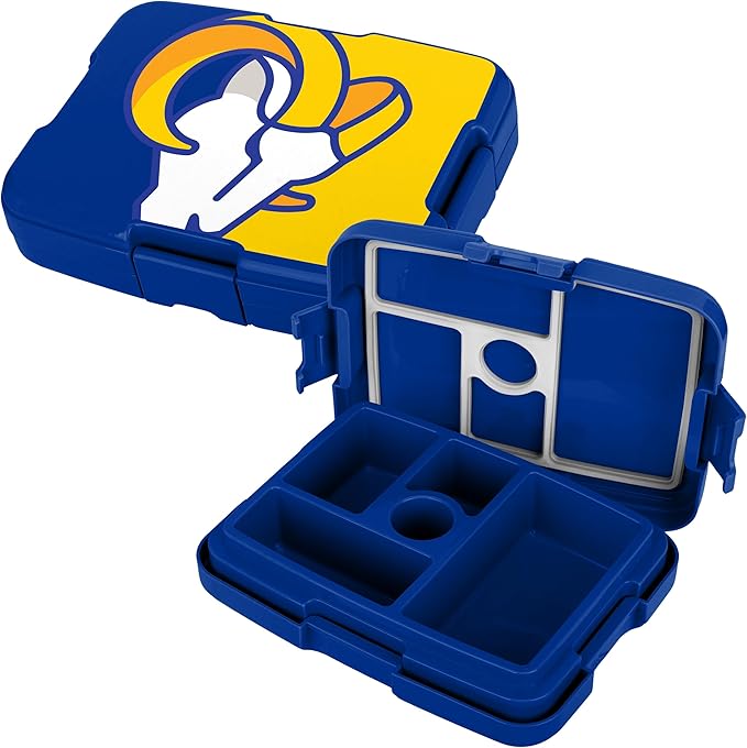 FOCO NFL Unisex-Adult Officially Licensed 2-Tone Big Logo Team Color Football Leak Proof 5 Compartment Bento Lunch Box - Los Angeles Rams