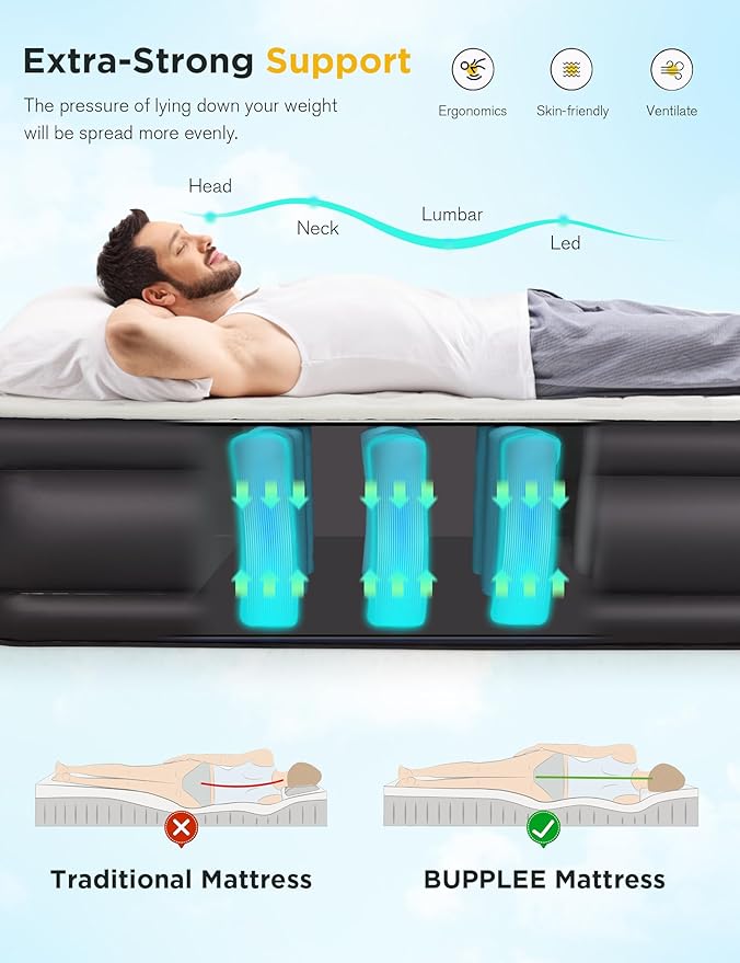 Full Size Air Mattress with Built-in Pump 18" Raised - 2-Min Set Up, No Odd Smell, 600 lb Support, Foldable Air Bed with Storage Bag, Perfect for Camping, Guests & Home Use