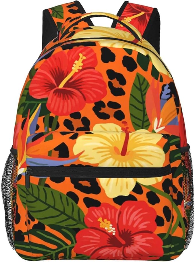 Daypack Anti-Theft Multipurpose Large Capacity Shoulder Bag, Cheetah Leopard Print Floral Earth Yellow Travel Hiking Camping Rucksack With Smooth Zippers