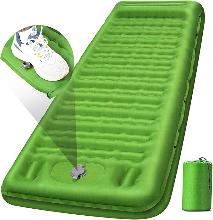 Compact Backpacking Sleeping Mat with 5-Inch Thickness and Built-in Pillow
