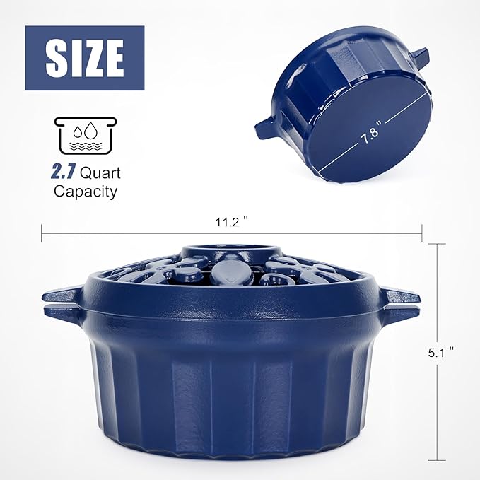 G GOOD GAIN Wood Stove Steamer - Cast Iron Round Bowl Fire Place Stove Humidifier Pot with Large Opening Top for Home Heating Decorative | Matte Finish & 2.7 Quart, Blue