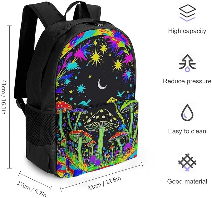 Supdreamc Lightweight Rucksacks for Climbing Outdoors Walking Cycling, Large Capacity Anti-Theft Multipurpose Carry On Bag, Tie Dye Mandala Trippy Mushroom Art Camping Outdoor Backpack