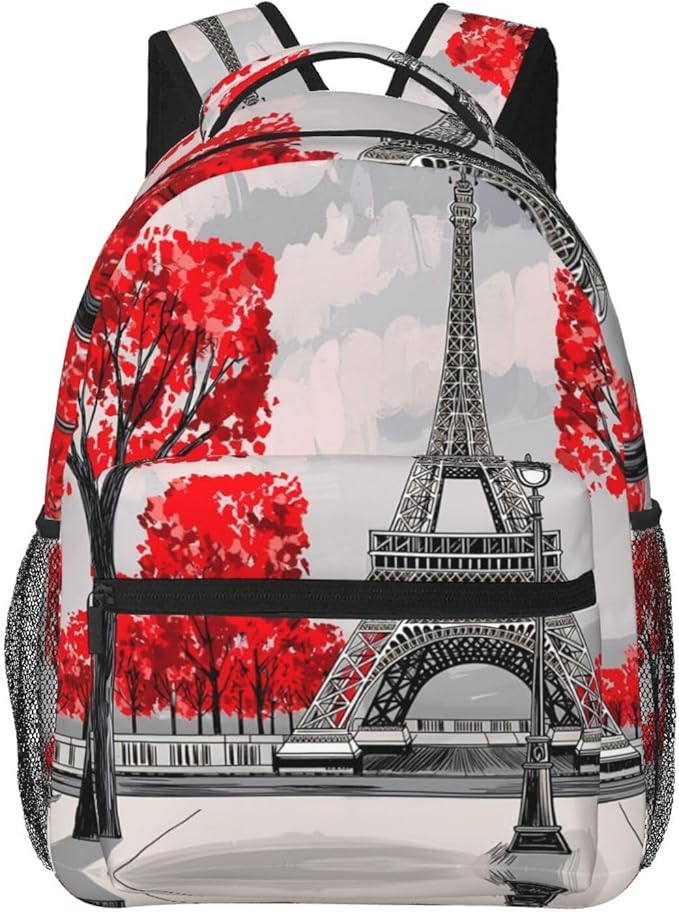 Rucksack Multipurpose Anti-Theft Big Capacity Shoulder Bag, Paris European City Landscape France Eiffel Tower Oil Art Travel Hiking Camping Rucksack With Side Pockets
