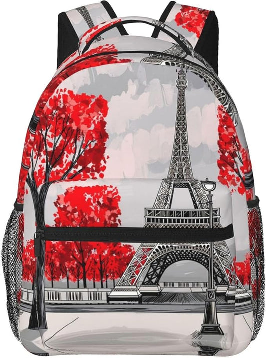 Rucksack Multipurpose Anti-Theft Big Capacity Shoulder Bag, Paris European City Landscape France Eiffel Tower Oil Art Travel Hiking Camping Rucksack With Side Pockets
