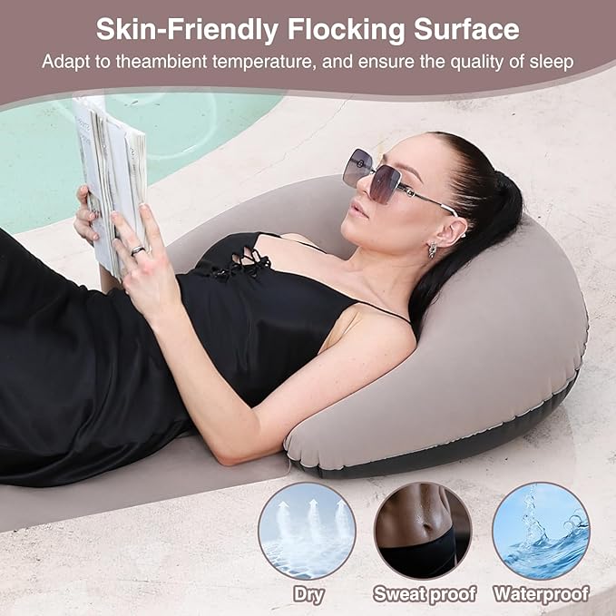 Beach mat with Inflatable Pillow, Portable mat, 70X30Inch (Khaki)