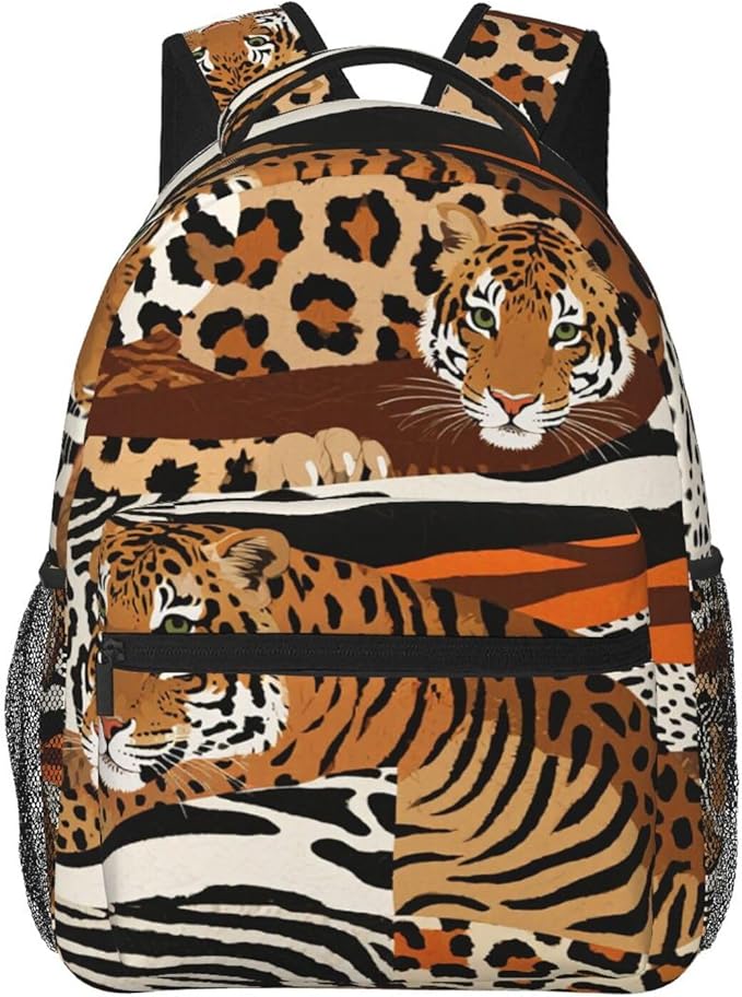 Polyester Daypack for Hiking Work Running, Big Capacity Anti-Theft Multipurpose Shoulder Bag, Leopard Print Animal Skin Patterns Travel and Sport Backpack Rucksack