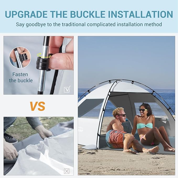Elegear CumbreX™ Beach Tent Sun Shelter with Canopy, 4-5 Person Pop Up Beach Tent, Easy Setup UPF 50+ UV Protection Portable Lightweight Double Silver Coating Cabana Sun Shade Shelter - Silver