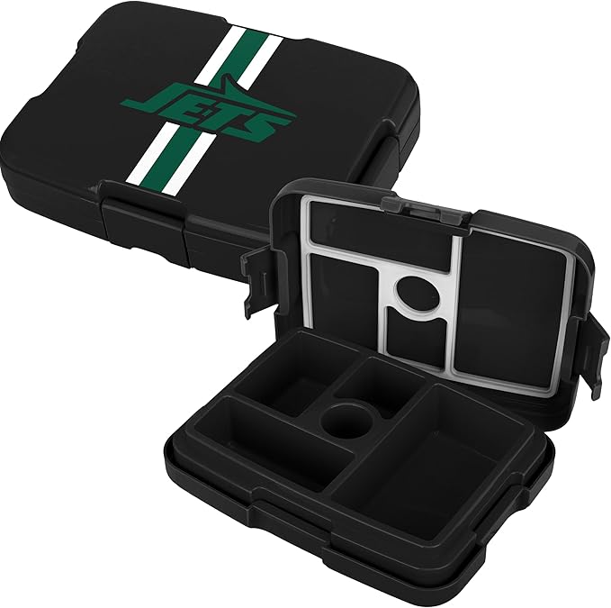 FOCO NFL Unisex-Adult Officially Licensed Team Color Stripe Primary Logo Football Leak Proof 5 Compartment Bento Lunch Box - New York Jets