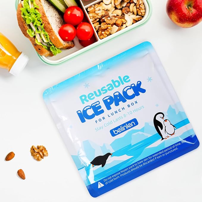 Reusable Ice Packs for Lunch Boxes - 7x7 Inch Long-Lasting Freezer Packs, BPA-Free Gel & Leakproof Design Cold Packs for Cooler, Camping, Travel