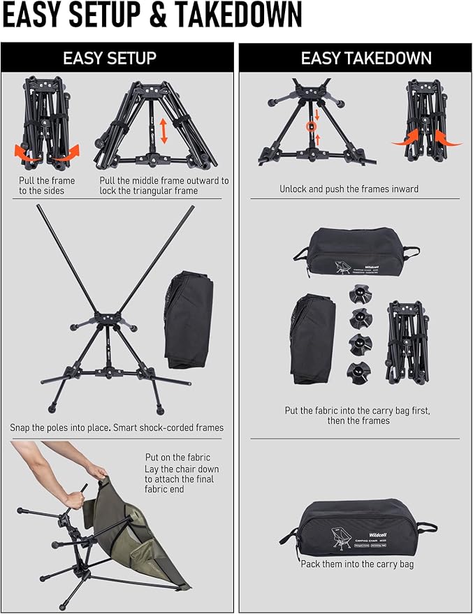 WildCall Lightweight Folding Camping Chair Compact Beach Chair with Anti-Sinking Large Feet
