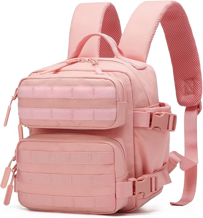 9L Mini Tactical Backpack Small Gym Bag Fitness Portable Backpack With Molle System For Hiking, Camping, Traveling, Daily Use (Pink)