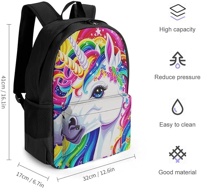 Backpack Polyester Anti-Theft Multipurpose Colorful Rainbow Unicorn Bookbag Large Capacity Laptop Book Bag Rucksack With Side Pockets