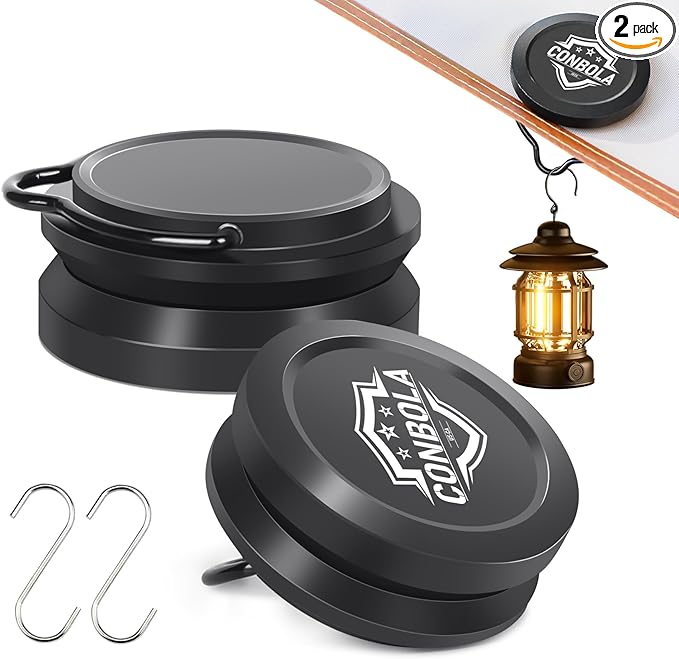 Strong Magnet Hooks for Camping Heavy Duty Tent Accessories 2pcs Magnetic Hook with 2 S-Hooks for Tent, Outdoor Hanger for Lanterns,Camping Essentials,Portable and Lightweight for Car,Boat