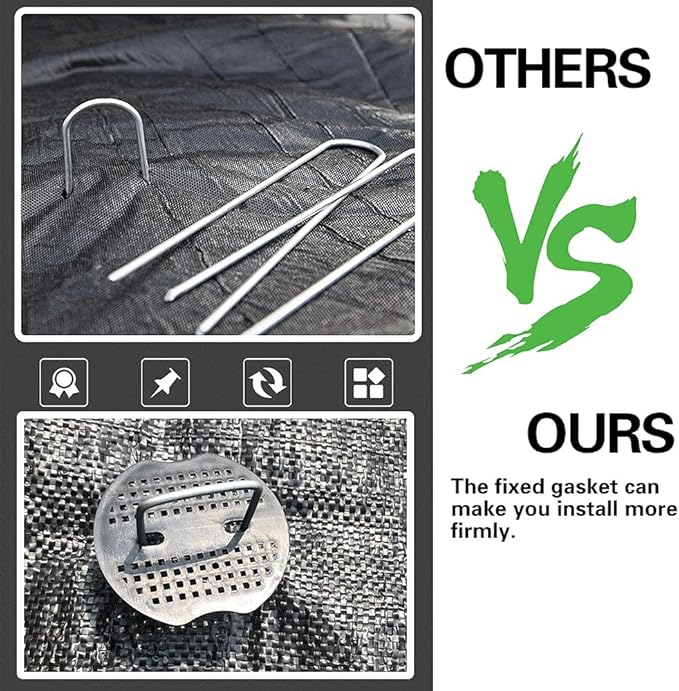 50Pcs Garden Stakes Staples + 50Pcs Gasket, Bakulyor 6 Inch Lawn Landscape Staples 11 Gauge U Shaped Galvanized Landscape Pins, Heavy Duty Yard Ground Pin for Weed Barrier Sod Fabric Decorations - 6"