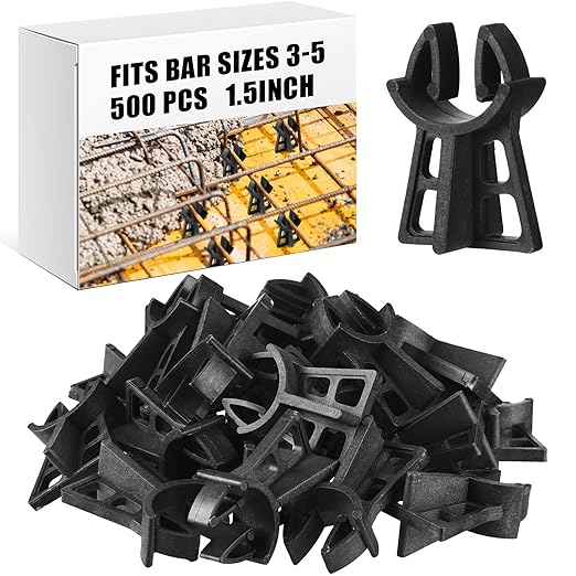 Hoolerry 500 Pcs Snap Rebar Chairs Plastic Heavy Duty Spacer Fits Bar Sizes 3-5 Plastic Rebar Concrete Stand, Heavy Duty Solid Construction Anti Rust