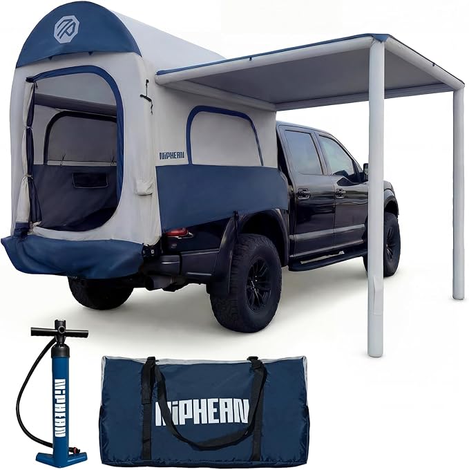 Niphean Inflatable Truck Bed Tent with Zipper-Connect Car Awning, 3-Min Setup Camping System for 5.5–8ft Truck Tent, Waterproof PU3000mm + UV50+ Side Shade, 2+1 Person Overland Shelter