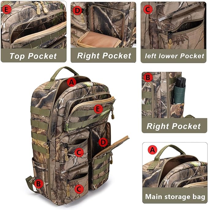 Tactical Camo Backpack for Men Women Waterproof Durable MOLLE Backpack Camping Hunting Emergency Preparedness