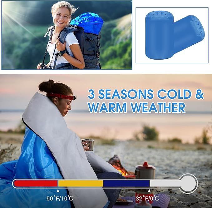 Macarrie 10 Pcs 0 Degree Camping Sleeping Bags Bulk for Adults Cold Weather 4 Season Warm Sleeping Bag with Compression Sack for Homeless Donation Shelter Emergency Hiking
