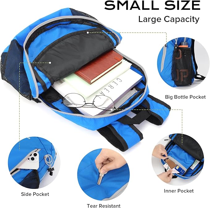 15L Water-resistant Hiking Daypack, Small Backpack Travel Outdoor, Lightweight Day Pack with Tool Loops
