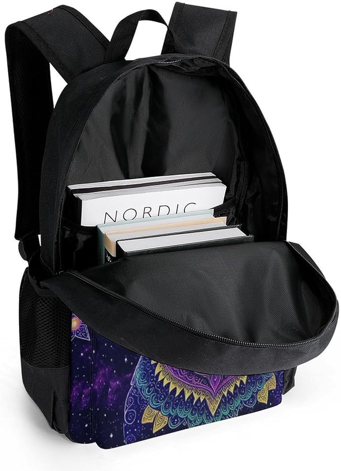 Men Women Polyester Colorful Cow Deer Galaxy Art Casual Daypack Large Capacity Carry On Bag With Adjustable Shoulder Straps for Camping Work Running