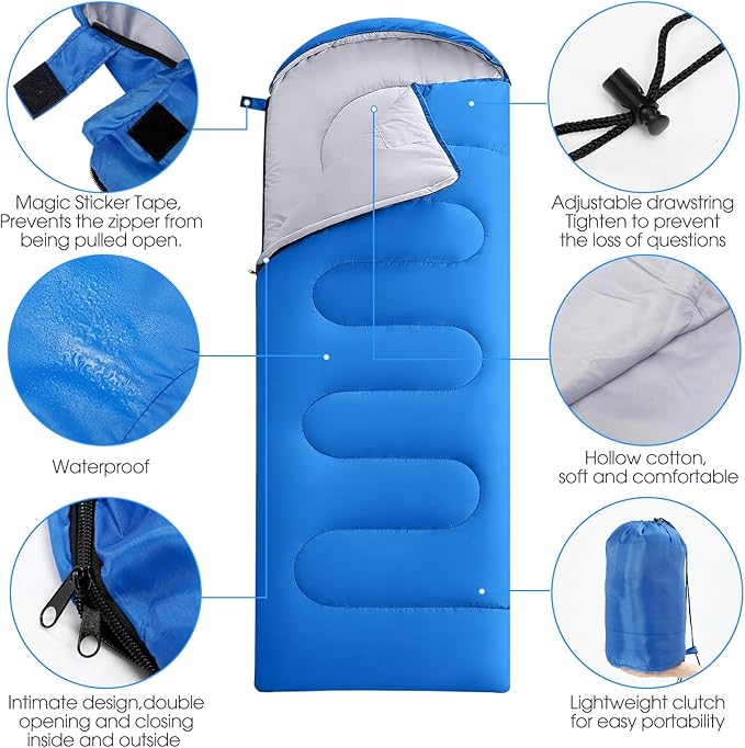 6 Pack Camping Sleeping Bags Bulk with Fleece Liner for Adults, All Season Lightweight Waterproof Sleep Bag with Compression Sack for Hiking Travel Backpacking Cold Weather Winter