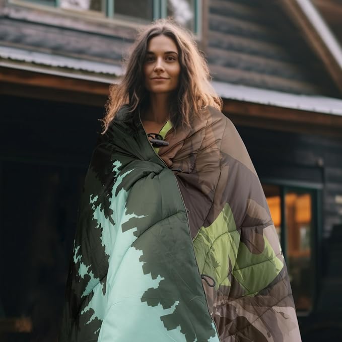 Camping Blanket Puffy - Outdoor Stadium Blanket Wearable, Lightweight, Packable, Machine Washable Camping Quilt for Traveling, Picnic, Beach, Party
