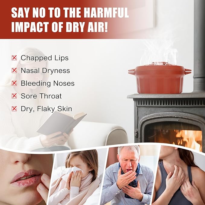 G GOOD GAIN Wood Stove Steamer - Cast Iron Round Bowl Fire Place Stove Humidifier Pot with Large Opening Top for Home Heating Decorative | Matte Finish & 2.7 Quart, OrangeRed