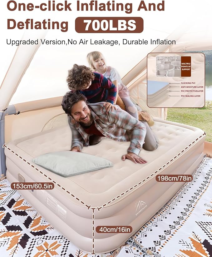Luxury Air Mattress Queen with Built in Pump and Light,Queen Air Mattress with Built in Pump,15.8" Height,Self Inflating with Flocking Fabric, Ideal for Camping, Guests, and Hiking