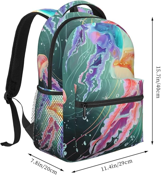 Polyester Daypack Backpack for Trekking Picnic Walking Cycling, Large Capacity Anti-Theft Multipurpose Shoulder Bag, Cartoon Under Sea Ocean Jellyfish Casual Daypack