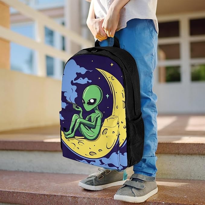 Supdreamc Rucksacks Lightweight Multipurpose Anti-Theft Funny Alien Moon Sky Shoulder Bag Big Capacity Laptop Book Bag Rucksack With Padded Straps