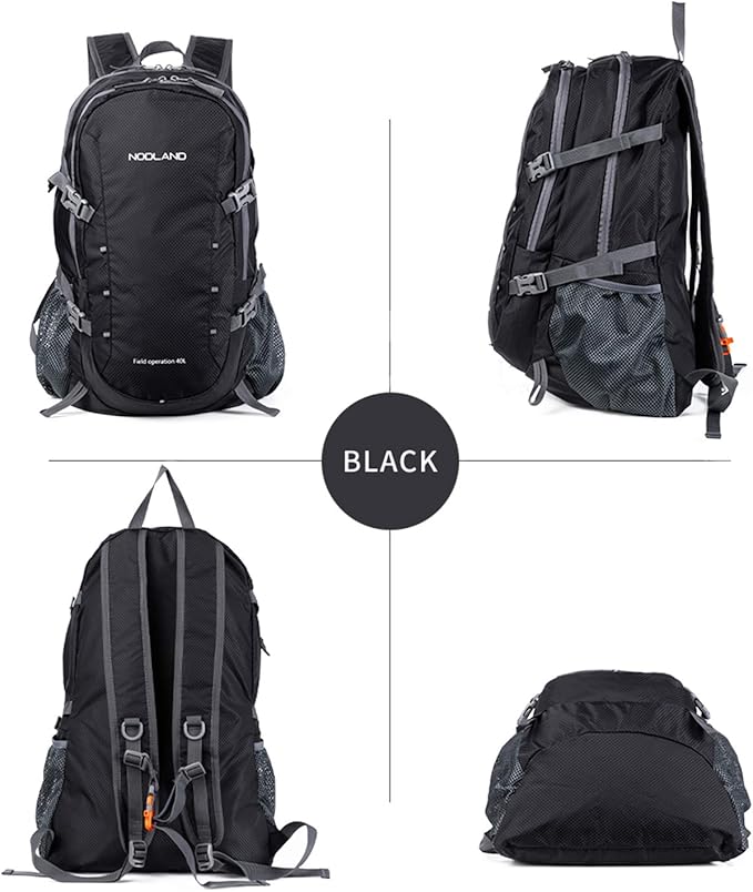 NODLAND Lightweight Backpack Travel 40L Foldable Water-Resistant Daypack, Hiking Outdoor Camping Rucksack for Men Women