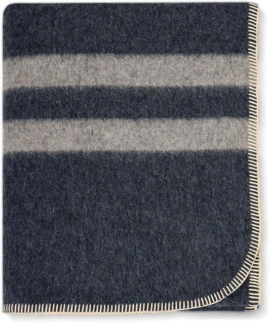 Thick Alpaca Wool Blanket Heavyweight for Camping Outdoors or Using Indoors | Soft Peruvian Alpaca Wool Blankets (Blue Jean - Soft Gray Stripes, Travel Size)