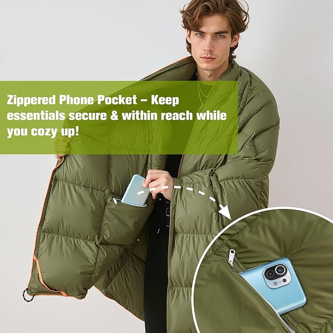 Down Camping Blanket - Lightweight Packable Warm Puffy Travel Quilt with Footbox, Waterproof Outdoor Blankets for Hiking, Travel, Hammock & Stadium Down Quilt, Olive, 1lb 1oz / 77''*52''