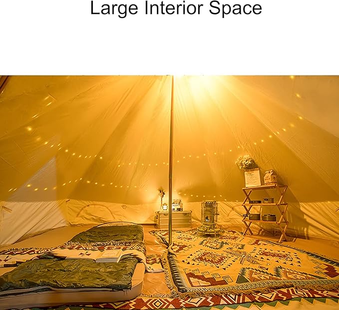 Cotton Canvas Glamping Tent, Heavy Duty Waterproof Yurt Tent for 2/4/6/8 Person, Bell Tent with Stove Jack, Pyramid Tent for Festivals and Human shelter for inhabiting or Leisure