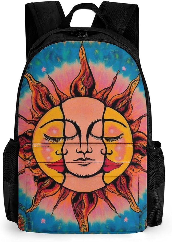 Daypack Polyester Anti-Theft Multipurpose Sun And Moon Art Bookbag Big Capacity Gym Outdoor Hiking Backpack With Adjustable Shoulder Straps