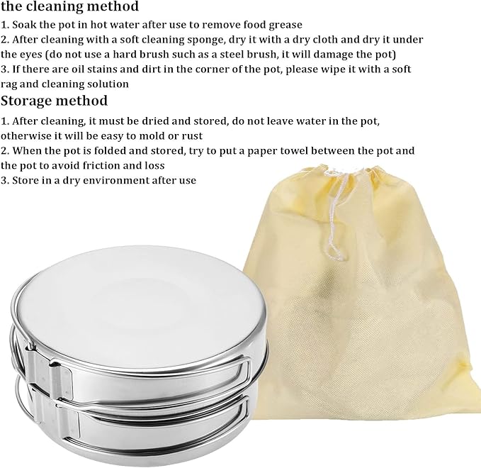 Camping Pots Pans, 4Pcs Portable Foldable Stainless Steel Combination Pot Cookware Set Camping Kitchenware Picnic Outdoor Pan Pot Plate Tableware Backpacking Gear for Camping Hiking Picnic