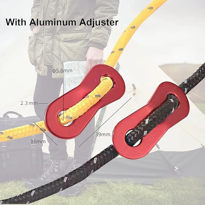 8 Pack 4mm Guy Lines Ultralight Tent Cords with Aluminum Adjuster Tensioner Outdoor Camping Guylines Ropes for Tent Tarp,Climbing,Hiking Backpacking (Army-Green)