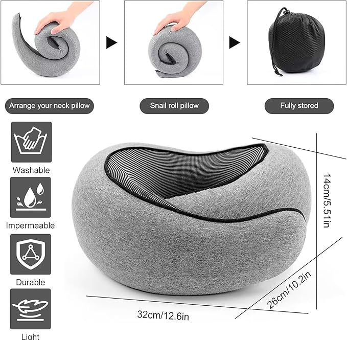 2025 New Neck Travel Pillow | Memory Foam Neck Pillow for Comfort on Airplane | Compact and Ergonomic Design for Travel, Car Rides, Offices,and Home Use | Ideal for Adults and Kids(Dark Grey)