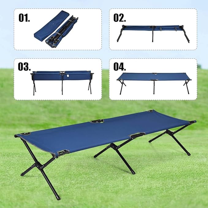 GYMAX Folding Camping Cot, Heavy Duty Portable Military Cot with Oxford Fabric, Foldable Camping Bed for Outdoor Camping Hunting Indoor Office Nap