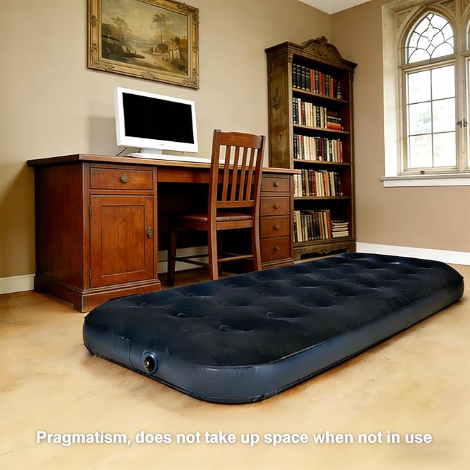 Single Size Air Mattress - Waterproof & Puncture-Resistant Inflatable Bed for Camping, Home & Travel - Portable Foldable Sleeping Pad with Comfortable Airbed Design 75"x30"x9"