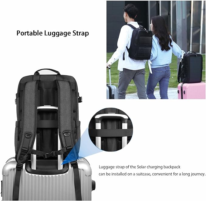 14W Solar Backpack - Waterproof, Smart USB Charging Backpack, Ergonomic Multifunction Laptop Bag Outdoor Hiking Backpack, Perfect for Business, Running, Biking