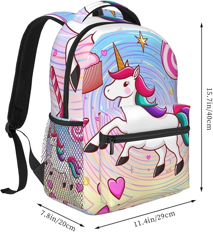 Polyester Daypack Bookbag for Gym Business Bicycle, Large Capacity Multipurpose Anti-Theft Carry On Bag, Psychedelic Trippy Unicorn Art Travel Hiking Daypack