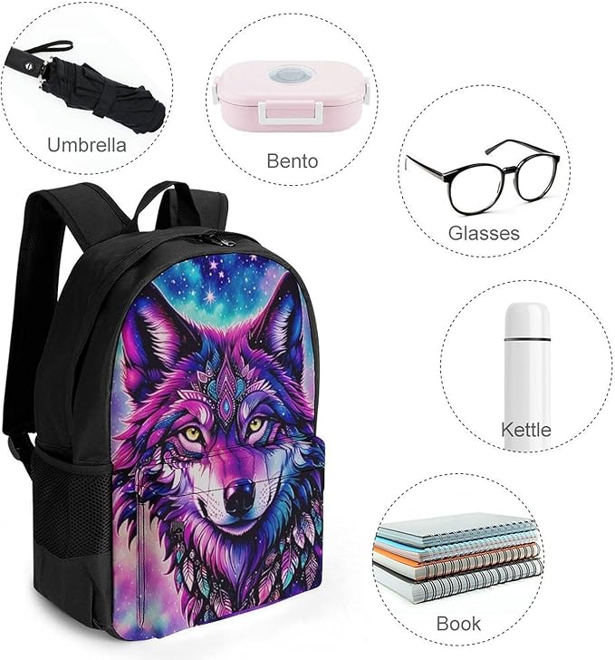 Rucksacks Multipurpose Anti-Theft Big Capacity Bookbag, Naive Wolf Head Pink Travel Hiking Camping Rucksack With Padded Straps