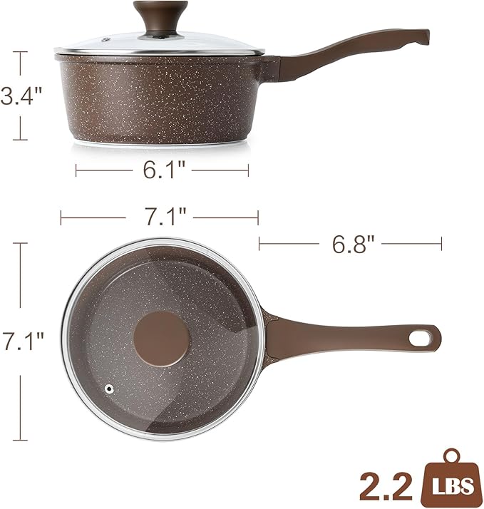 SENSARTE Saucepan Nonstick with Lid 2.0 Quarts Granite Coating Sauce Pot Small Kitchen Cooking Pot, Induction Comptable, Free of Intentionally Added PFOA