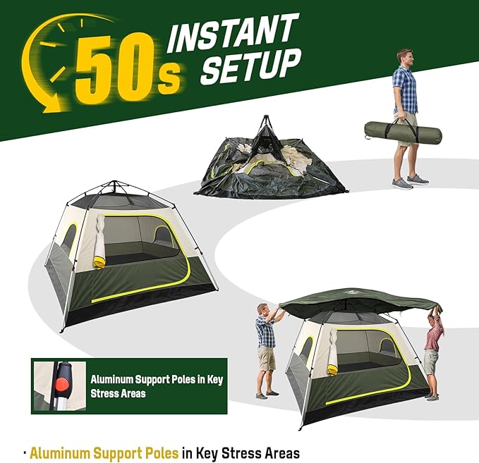 Tent 4 Person Tents for Camping - Instant Cabin Tent Setup in 50 Seconds with Rainfly & Windproof, Portable Pop Up Tents with Carry Bag for Family Outdoor Camping & Hiking