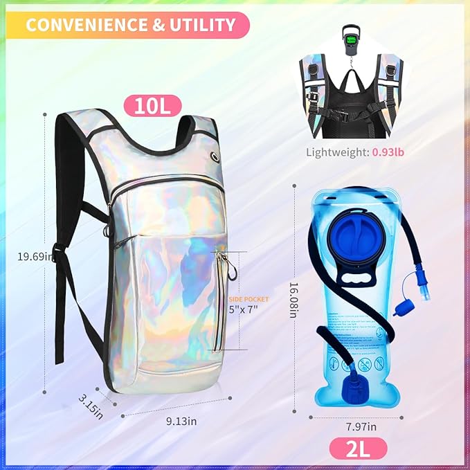 Hydration Backpack, Water Backpack with 2L Hydration Bladder, Rave Backpack Hydration Pack, Festival Essential for Raves, Hiking, Cycling, Climbing, Running, Outdoor, Camping and More